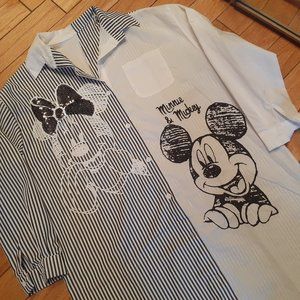 Disney Striped Black and White Mickey & Minnie Blouse